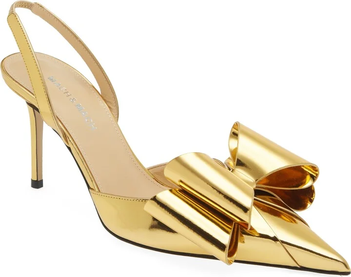 Le Cadeau Bow Pointed Toe Metallic Slingback Pump