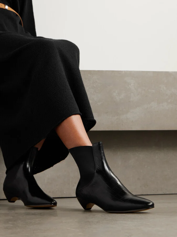 Le Monde Béryl - Allegra Croc-effect Leather Chelsea Boots - Black - Image 2