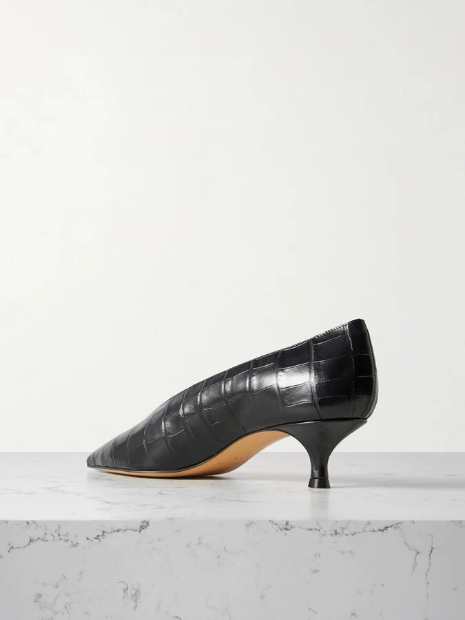 Le Monde Béryl - Babouche Croc-effect Leather Pumps - Black - Image 3