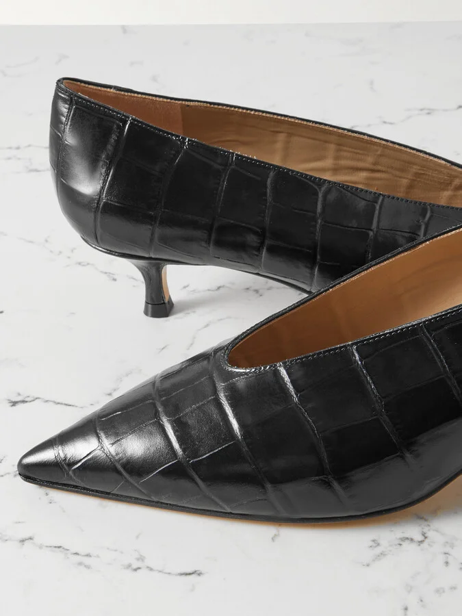 Le Monde Béryl - Babouche Croc-effect Leather Pumps - Black - Image 4