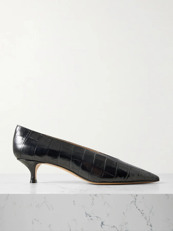 Le Monde Béryl - Babouche Croc-effect Leather Pumps - Black