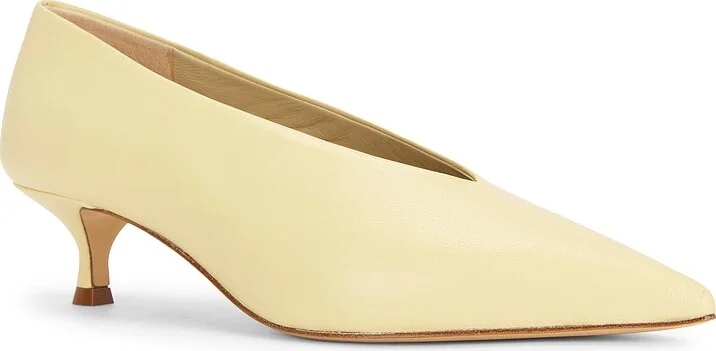 LE MONDE BÉRYL Babouche Leather Kitten Heel in Lemon,Cream - Image 2