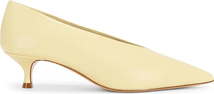 LE MONDE BÉRYL Babouche Leather Kitten Heel in Lemon,Cream