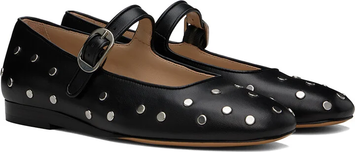 Le Monde Beryl Black Mary Jane Studded Leather Ballerina Flats - Image 4