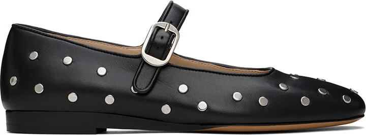 Le Monde Beryl Black Mary Jane Studded Leather Ballerina Flats