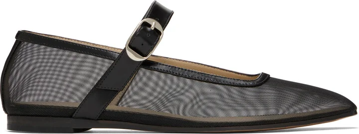 Le Monde Beryl Black Mesh Mary Jane Ballerina Flats