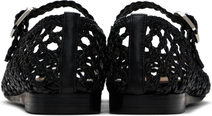 Le Monde Beryl Black Woven Mary Jane Ballerina Flats - Image 2