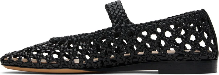 Le Monde Beryl Black Woven Mary Jane Ballerina Flats - Image 3