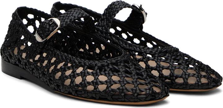Le Monde Beryl Black Woven Mary Jane Ballerina Flats - Image 4