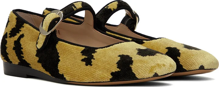 Le Monde Beryl Black & Yellow Tiger Print Bevilacqua Velvet Ballerina Flats - Image 4