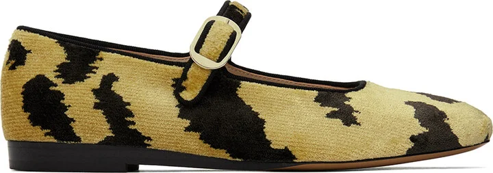 Le Monde Beryl Black & Yellow Tiger Print Bevilacqua Velvet Ballerina Flats