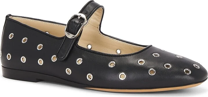 LE MONDE BÉRYL Classic Eyelet Studded Leather Mary Jane in Black - Image 2