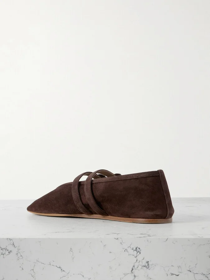 Le Monde Béryl - Claudia Suede Mary-jane Ballet Flats - Brown - Image 3