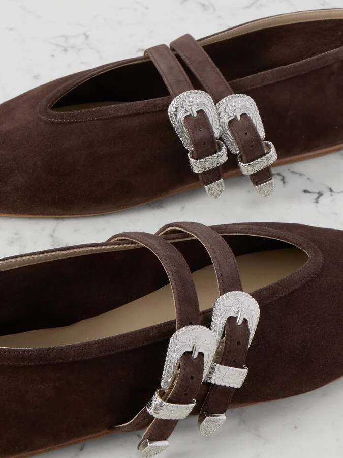 Le Monde Béryl - Claudia Suede Mary-jane Ballet Flats - Brown - Image 4