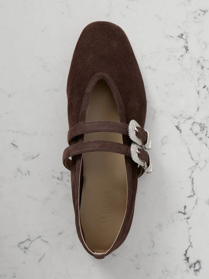 Le Monde Béryl - Claudia Suede Mary-jane Ballet Flats - Brown - Image 5