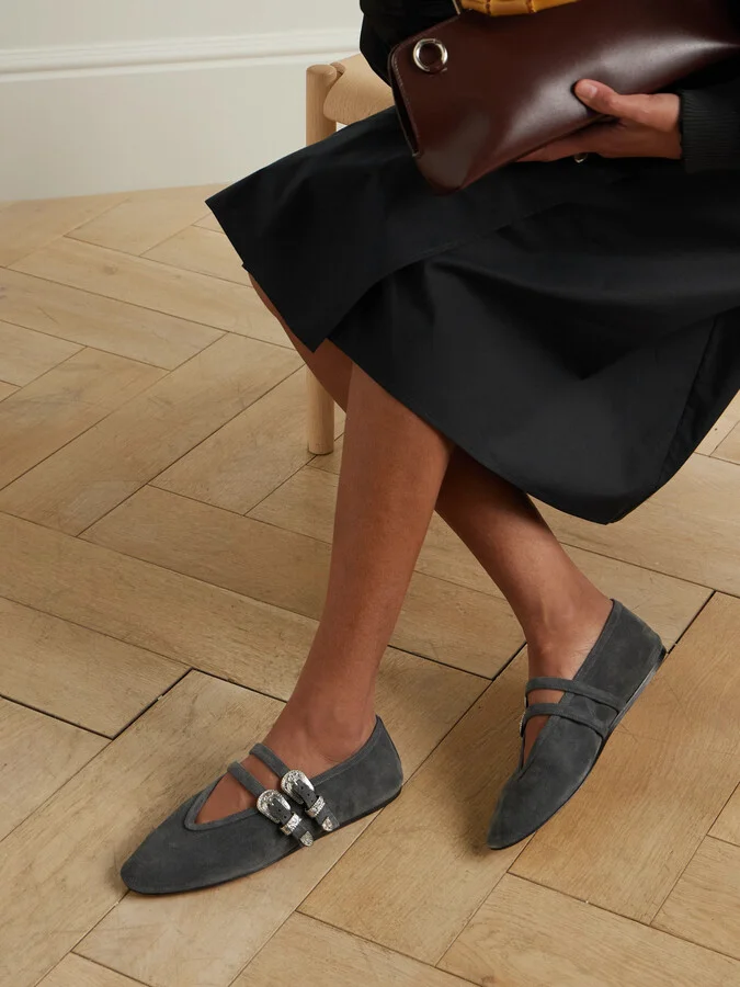 Le Monde Béryl - Claudia Suede Mary Jane Ballet Flats - Gray - Image 2