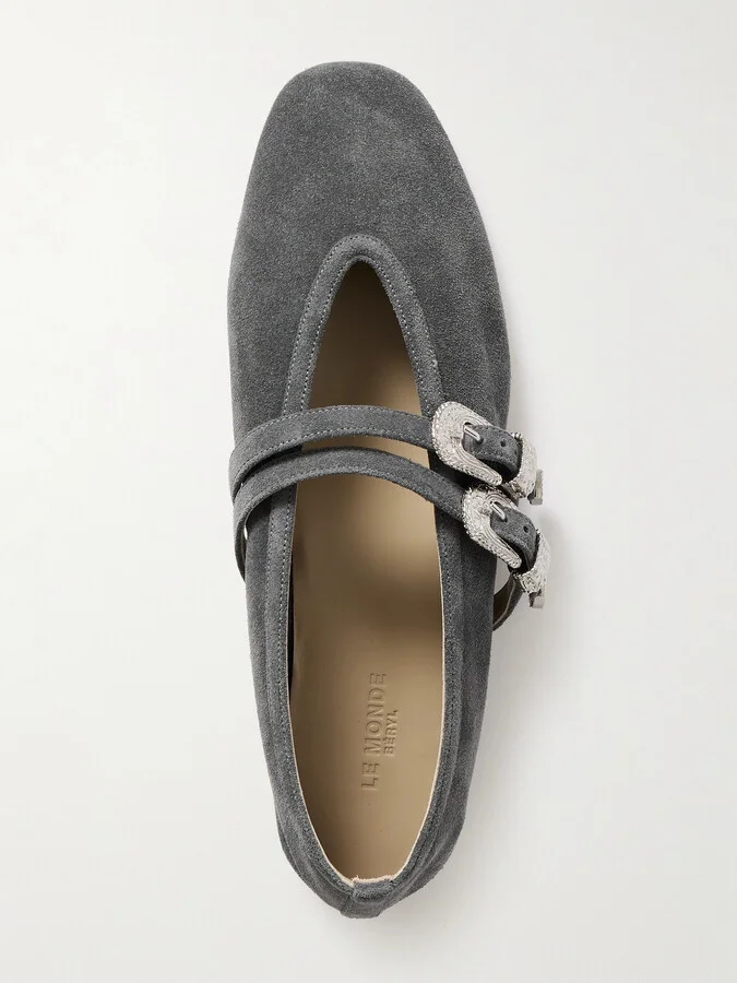 Le Monde Béryl - Claudia Suede Mary Jane Ballet Flats - Gray - Image 5