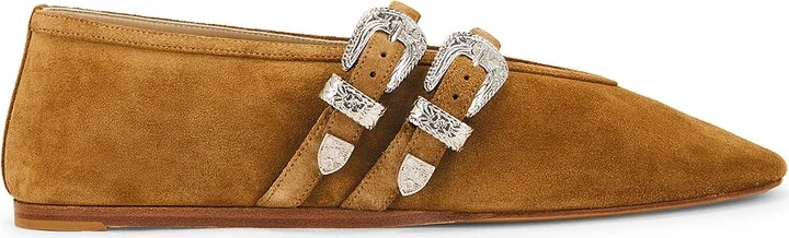LE MONDE BÉRYL Claudia Western Buckle Ballet Slipper in Brown