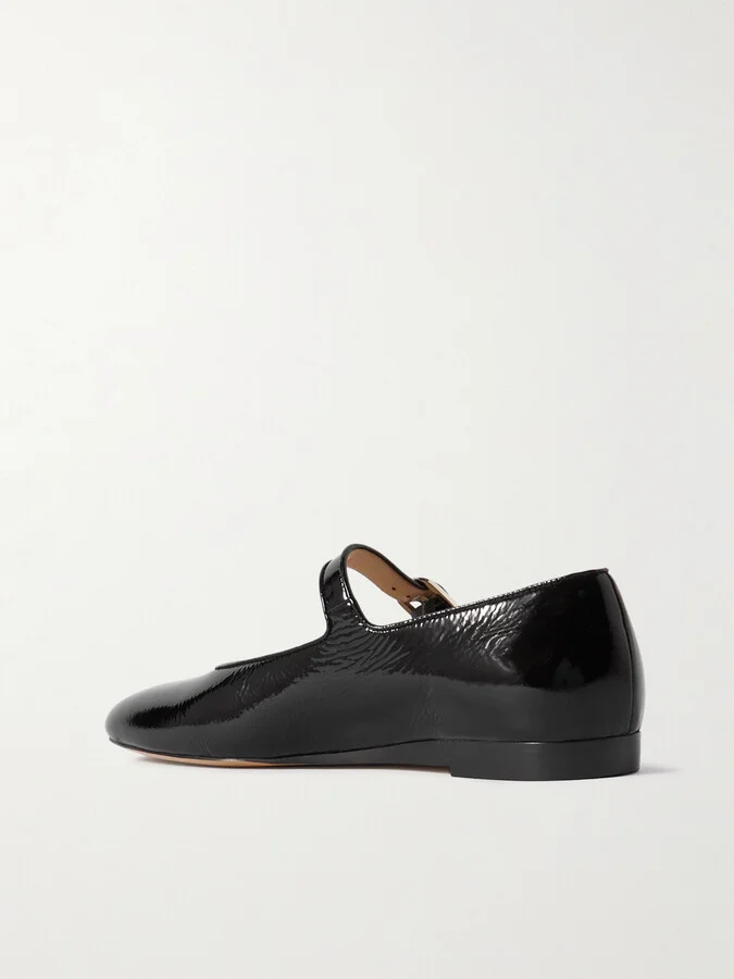 Le Monde Béryl - Crinkled Patent-leather Mary Jane Ballet Flats - Black - Image 3