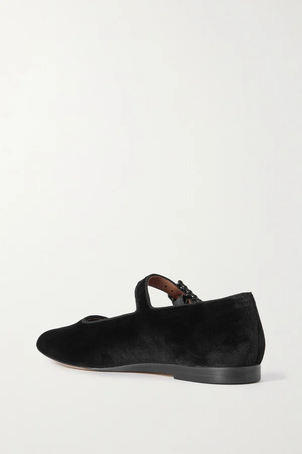 Le Monde Béryl - Crystal-embellished Velvet Mary Jane Ballet Flats - Black - Image 3
