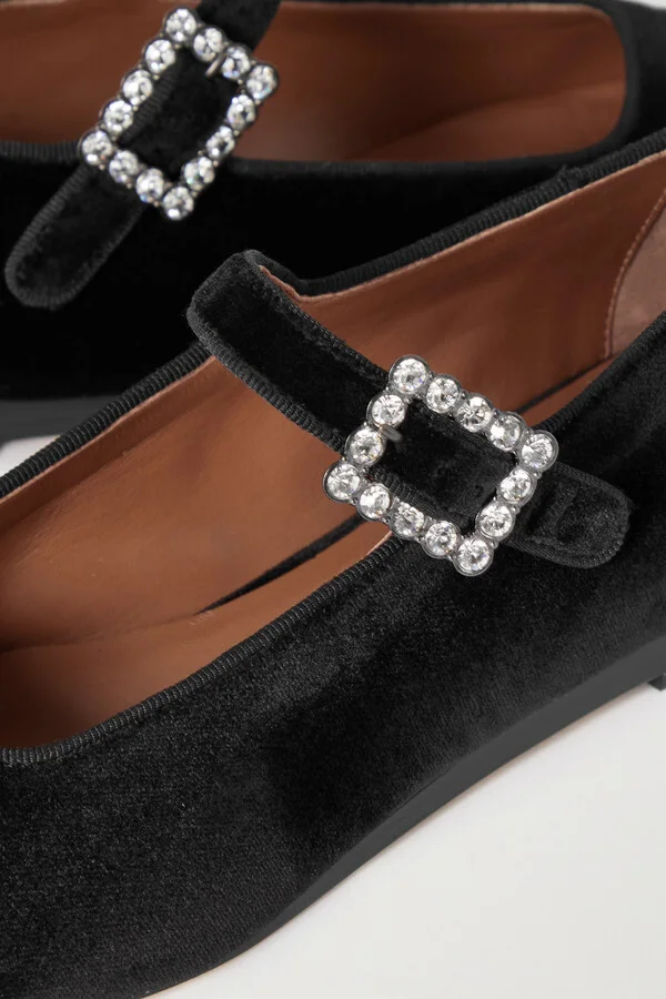 Le Monde Béryl - Crystal-embellished Velvet Mary Jane Ballet Flats - Black - Image 4