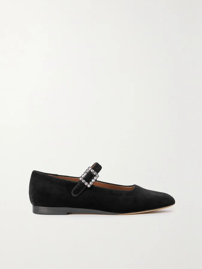 Le Monde Béryl - Crystal-embellished Velvet Mary Jane Ballet Flats - Black