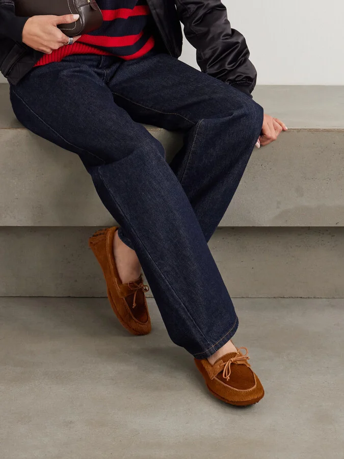 Le Monde Béryl - Driver Leather-trimmed Calf Hair Loafers - Brown - Image 2