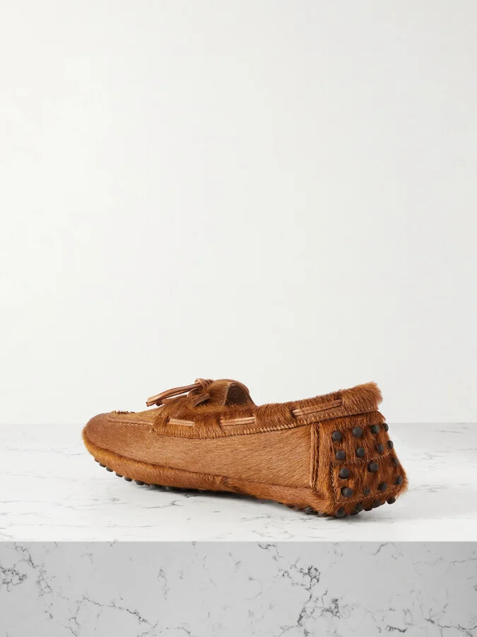 Le Monde Béryl - Driver Leather-trimmed Calf Hair Loafers - Brown - Image 3