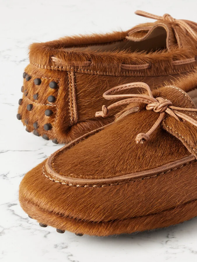 Le Monde Béryl - Driver Leather-trimmed Calf Hair Loafers - Brown - Image 4