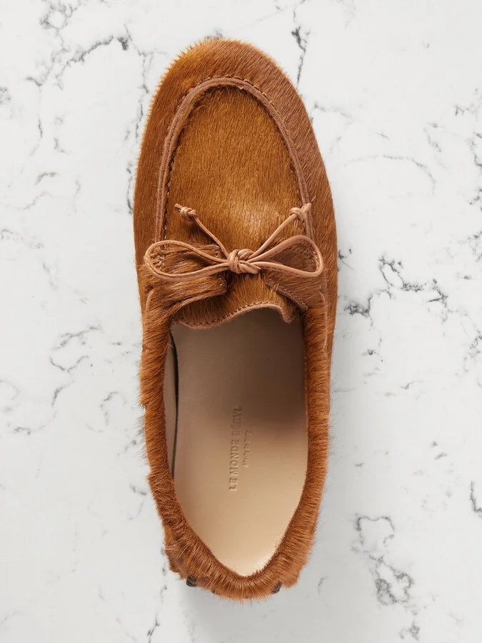 Le Monde Béryl - Driver Leather-trimmed Calf Hair Loafers - Brown - Image 5