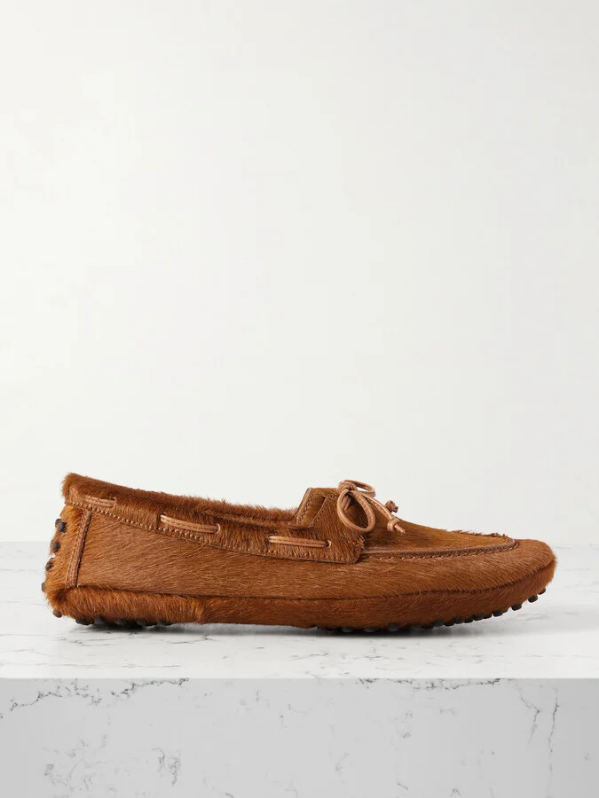 Le Monde Béryl - Driver Leather-trimmed Calf Hair Loafers - Brown