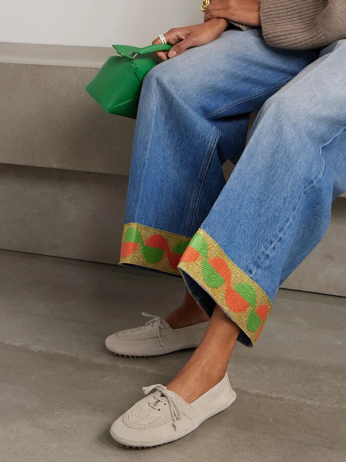 Le Monde Béryl - Embroidered Suede Loafers - Gray - Image 2