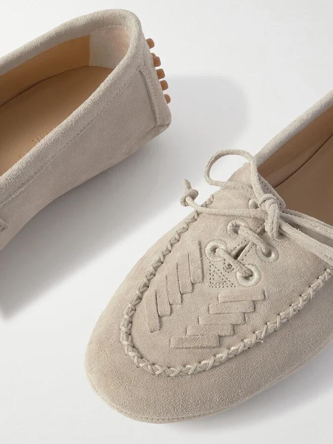 Le Monde Béryl - Embroidered Suede Loafers - Gray - Image 4
