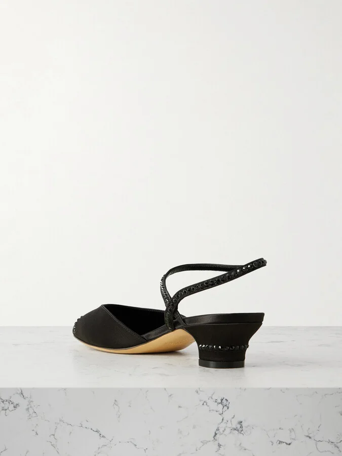 Le Monde Béryl - Erika Crystal-embellished Satin Pumps - Black - Image 3