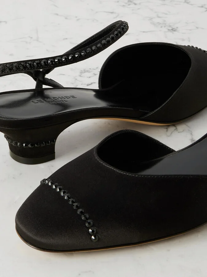 Le Monde Béryl - Erika Crystal-embellished Satin Pumps - Black - Image 4