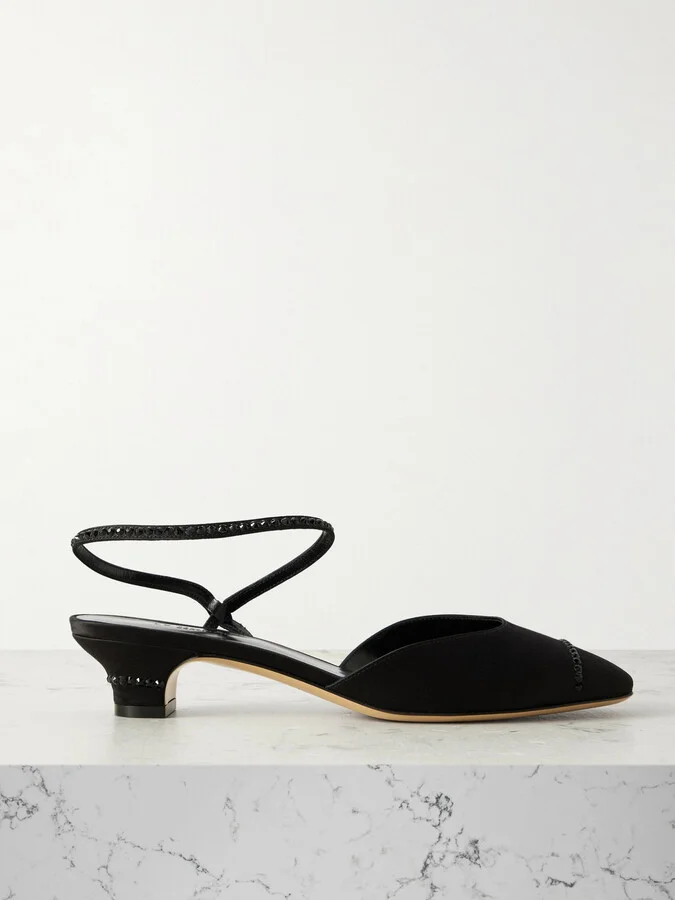 Le Monde Béryl - Erika Crystal-embellished Satin Pumps - Black