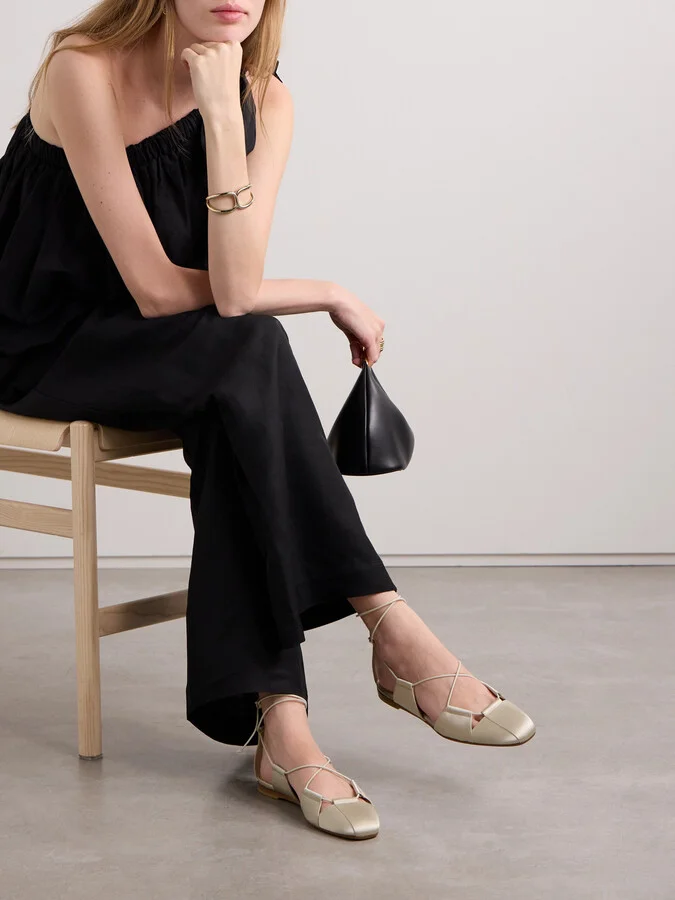 Le Monde Béryl - Greek Lace-up Silk-satin Ballet Flats - Silver - Image 2