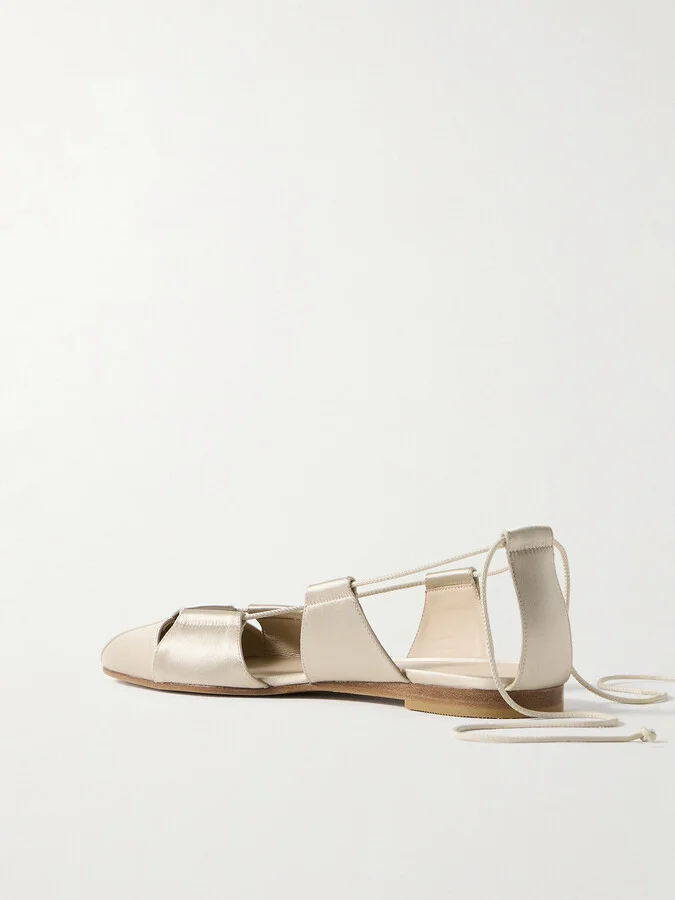 Le Monde Béryl - Greek Lace-up Silk-satin Ballet Flats - Silver - Image 3