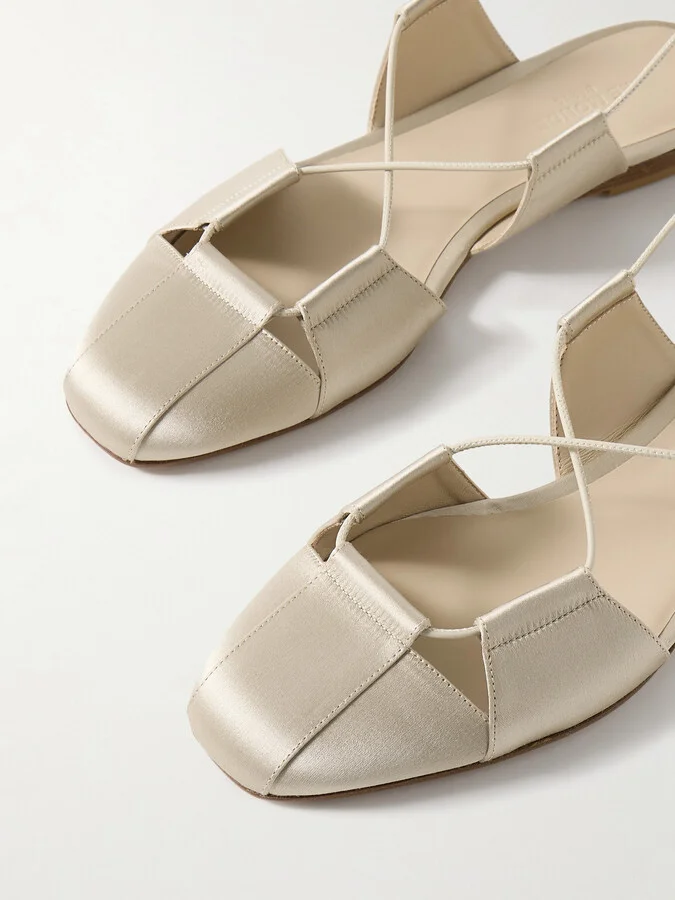 Le Monde Béryl - Greek Lace-up Silk-satin Ballet Flats - Silver - Image 4