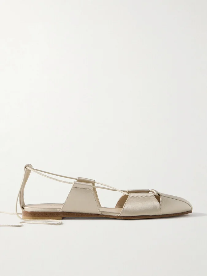 Le Monde Béryl - Greek Lace-up Silk-satin Ballet Flats - Silver