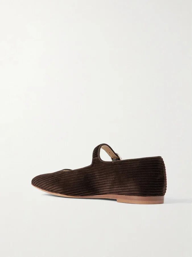 Le Monde Béryl - Grosgrain-trimmed Corduroy Mary Jane Ballet Flats - Brown - Image 3