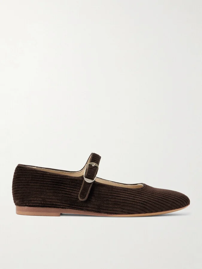 Le Monde Béryl - Grosgrain-trimmed Corduroy Mary Jane Ballet Flats - Brown