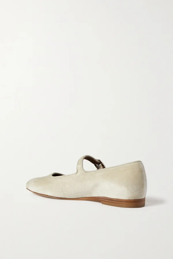 Le Monde Béryl - Grosgrain-trimmed Velvet Mary Jane Ballet Flats - White - Image 3