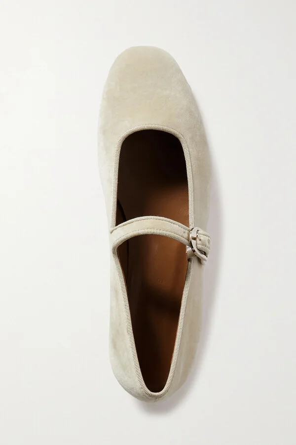Le Monde Béryl - Grosgrain-trimmed Velvet Mary Jane Ballet Flats - White - Image 5
