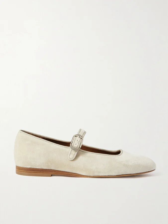 Le Monde Béryl - Grosgrain-trimmed Velvet Mary Jane Ballet Flats - White