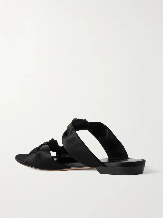 Le Monde Béryl - Knot Flat Satin Sandals - Black - Image 3