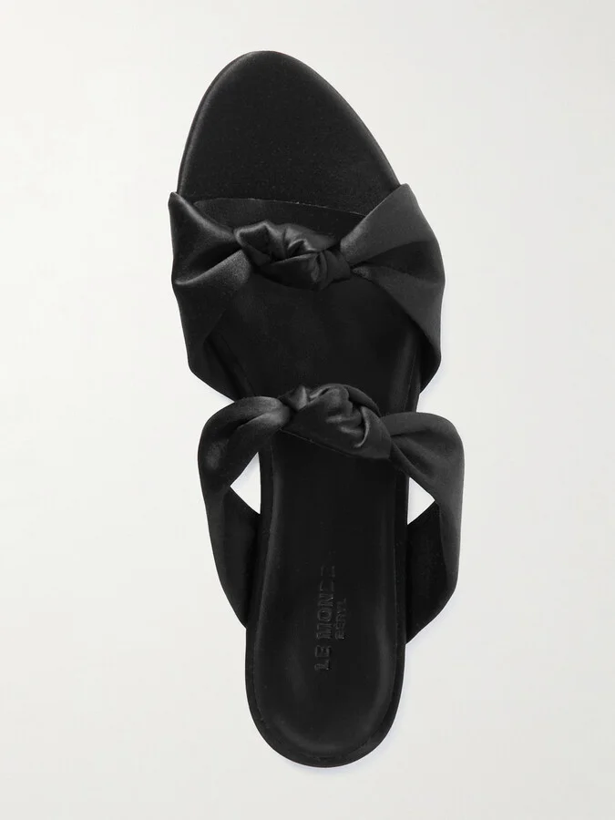 Le Monde Béryl - Knot Flat Satin Sandals - Black - Image 5