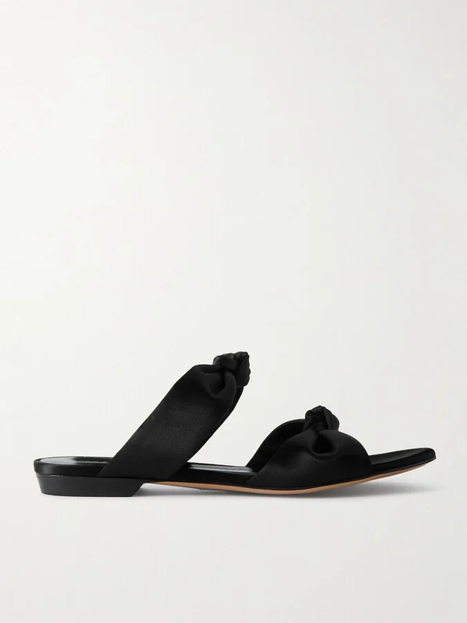 Le Monde Béryl - Knot Flat Satin Sandals - Black