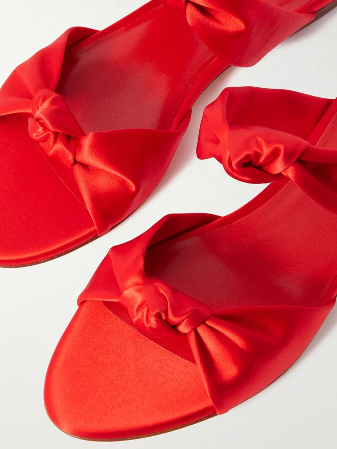 Le Monde Béryl - Knot Flat Satin Sandals - Red - Image 4