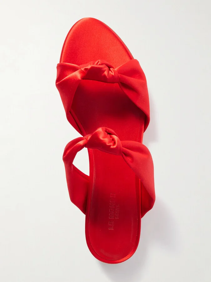 Le Monde Béryl - Knot Flat Satin Sandals - Red - Image 5